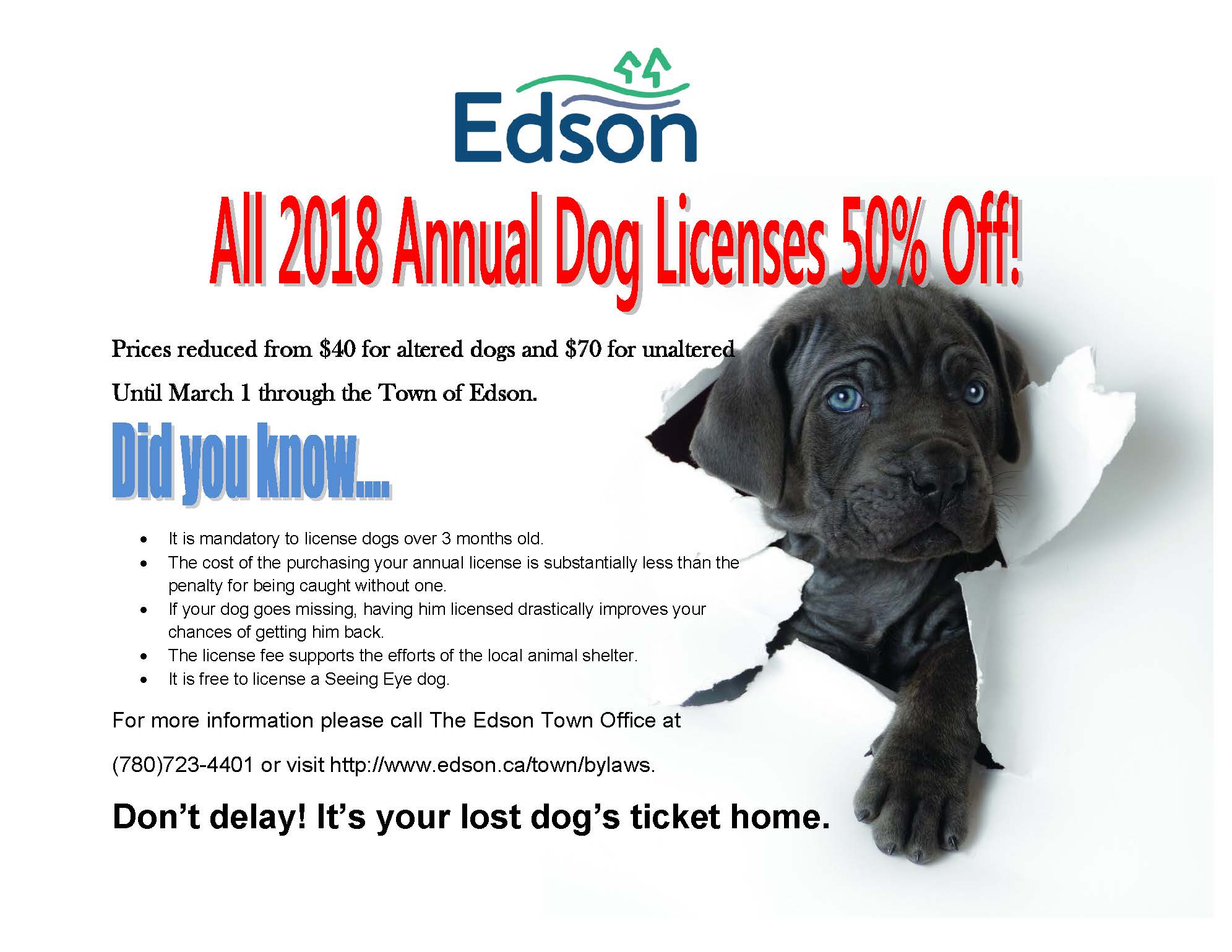 Dog License Reminder Town News Town of Edson The Town of Edson